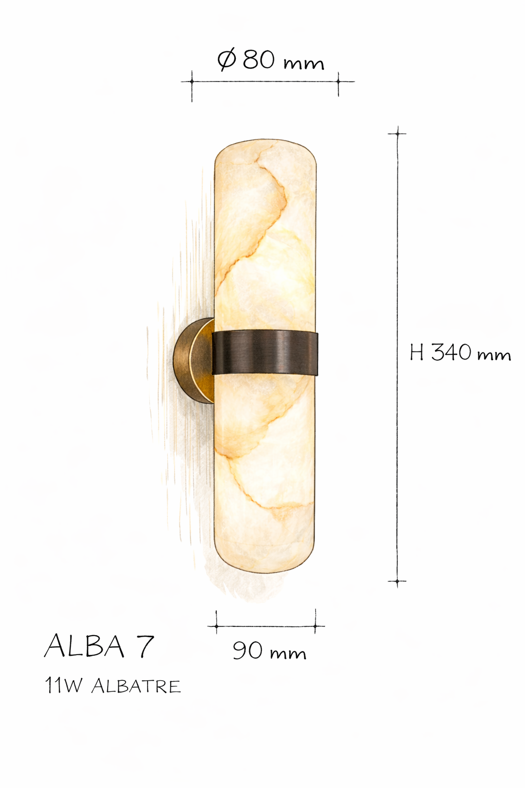 Applique Murale en Albâtre – Applique Murale en Albâtre Naturel (D80 × H340)
