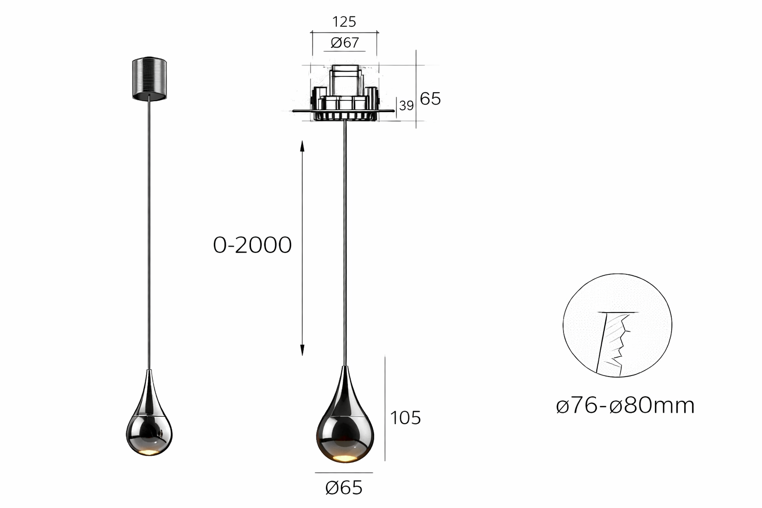 Suspension ALIA 68 – 7W, Goutte en suspension
