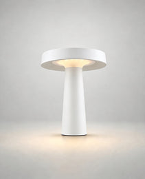 White smooth matte BOLLAR PRIME garden stake lamp with tapered base diffusing warm white light