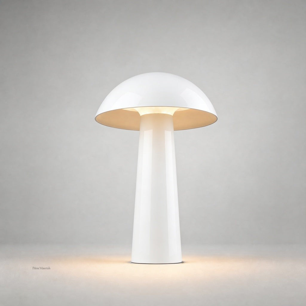 glossy white mushroom outdoor ground light with cream interior LED
