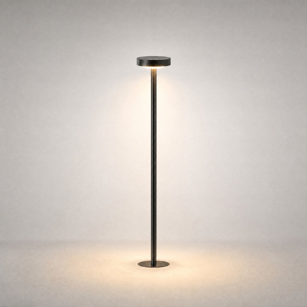 Black matte finish DC24V bollard light with cylindrical pole and flat top for outdoor architectural landscape lighting