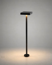 Black textured finish DC24V bollard light showing base detail and soft floor illumination