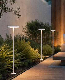 White matte IP65 rated architectural bollard lighting modern outdoor lounge area
