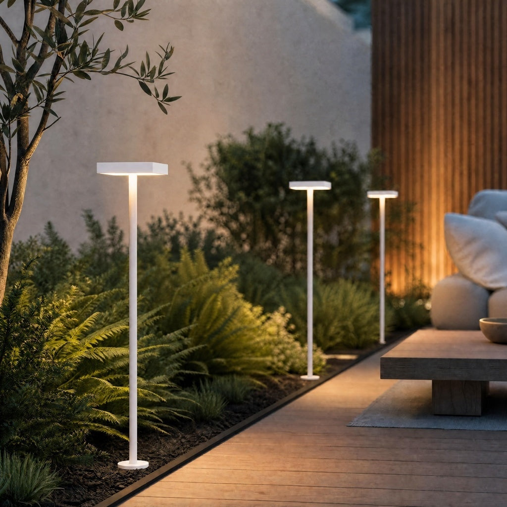 White matte IP65 rated architectural bollard lighting modern outdoor lounge area