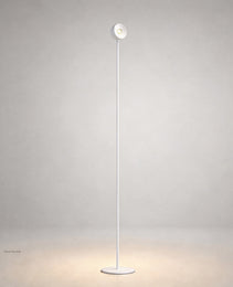 Pure white matte floor lamp with spherical LED head against seamless gray backdrop
