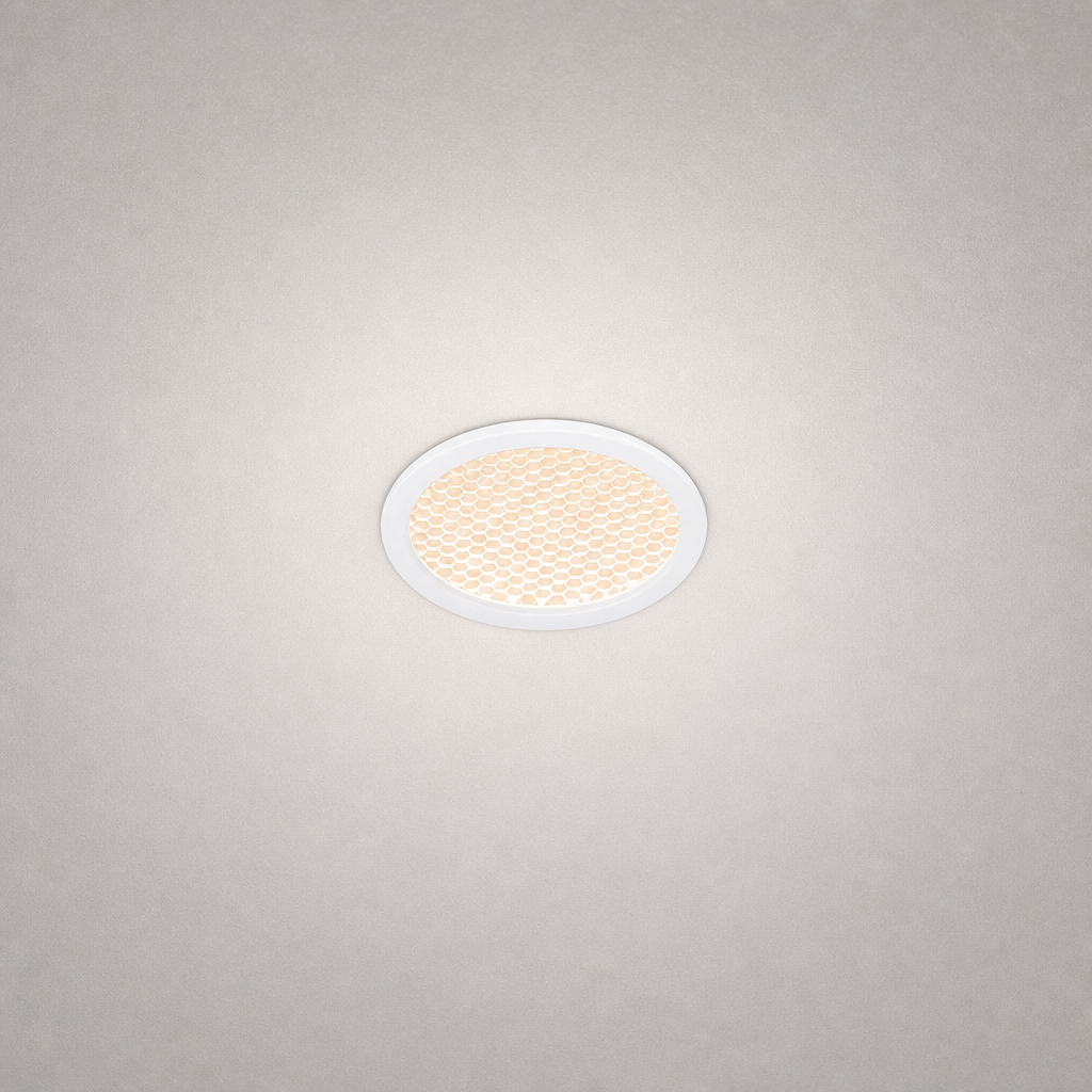 white smooth finish honeycomb grille recessed GU10 module with soft cream glow