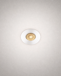 White GU10 MR16 recessed ceiling fixture with brushed metallic trim and gold internal reflector