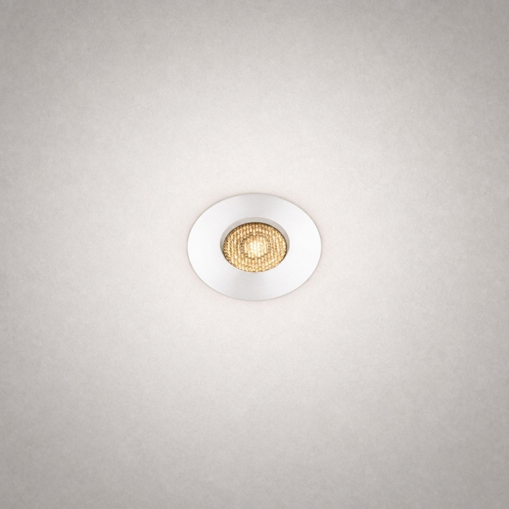 White GU10 MR16 recessed ceiling fixture with brushed metallic trim and gold internal reflector