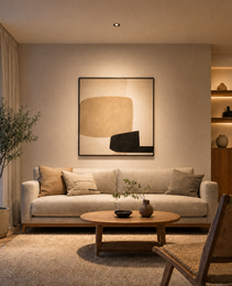 Black trim GU10 recessed light in modern living room above sofa