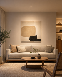 Dual black trim GU10 recessed lights illuminating minimalist interior space
