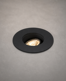 Matte black finish recessed indoor spotlight DECK PRIME 1677 flush mounted with faceted LED lens detail