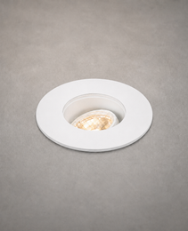 Matte white finish recessed indoor spotlight DECK PRIME 1677 flush mounted with faceted LED lens detail