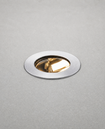 Brushed stainless steel recessed floor light with gold interior reflector detail