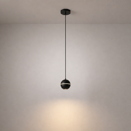Suspensions - ZOOM PRIME 0055 - Lustre sphérique encastré noir pour restaurant, suspension lumineuse - IP20