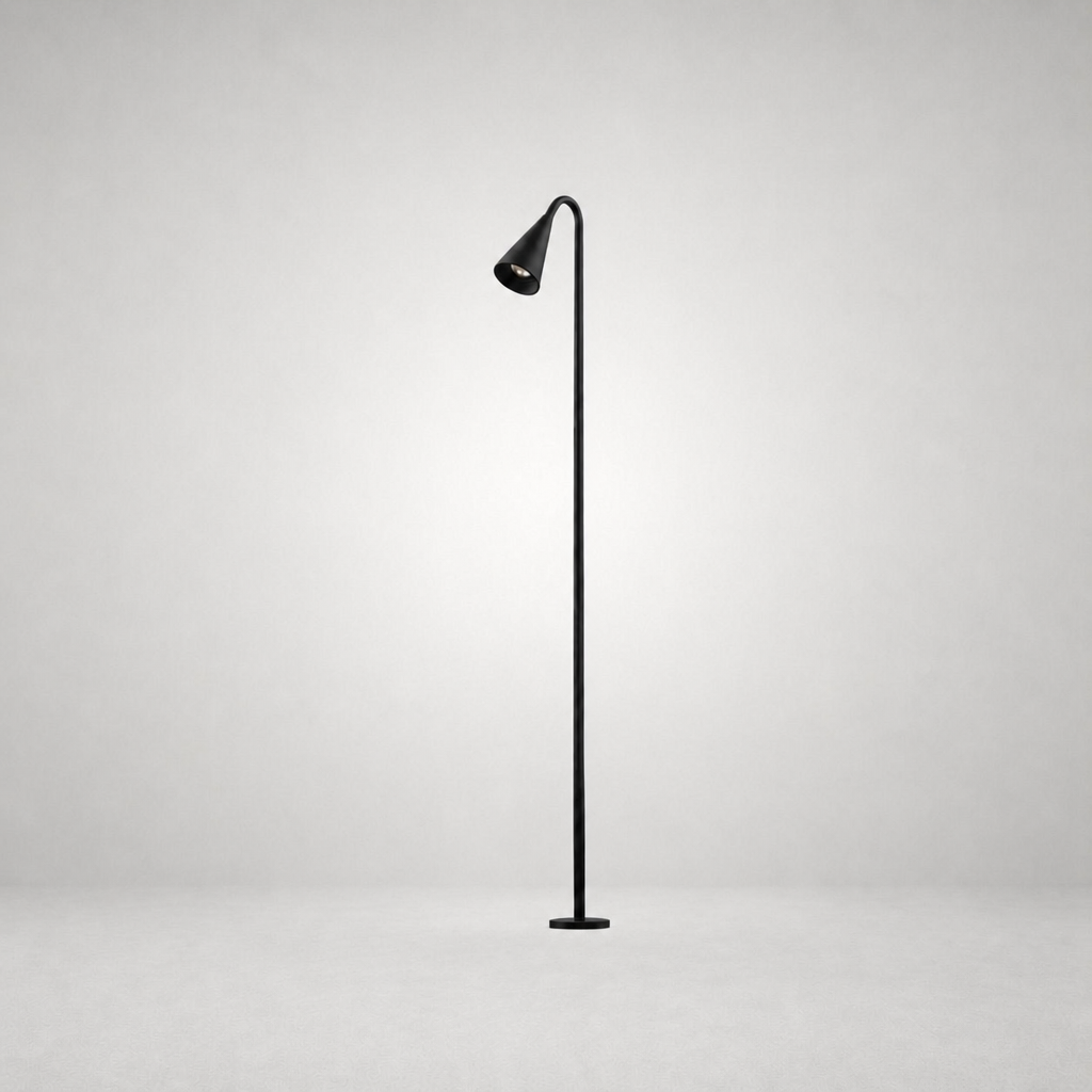 Black matte finish LED garden spike light isolated on gray background