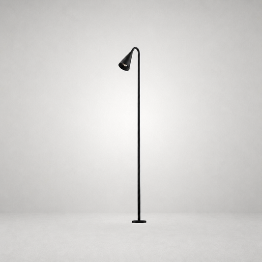 Black matte finish LED garden spike light isolated on gray background