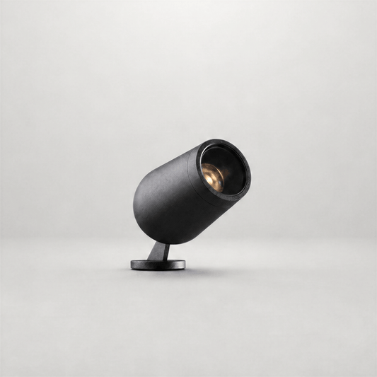 Black industrial finish outdoor spike light with durable grain texture