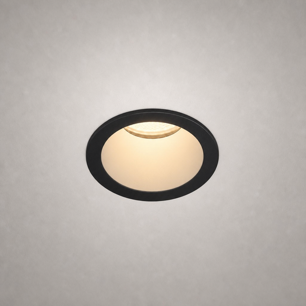 Matte black recessed ceiling light IP65 flush mount with warm white LED glow