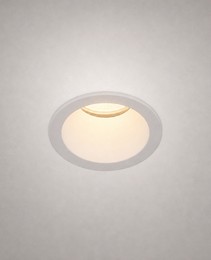 Matte white or gray recessed ceiling fixture IP65 with beveled rim and soft glow