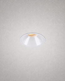 Close-up white matte finish recessed ceiling light with conical reflector