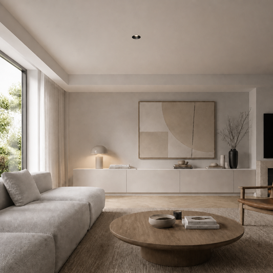Matte black adjustable recessed ceiling light MAXI PRIME 1766 in modern living room with warm white glow