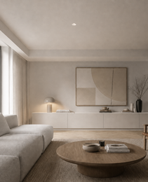 Recessed ceiling light MAXI PRIME 1766 integrated into beige residential ceiling above coffee table