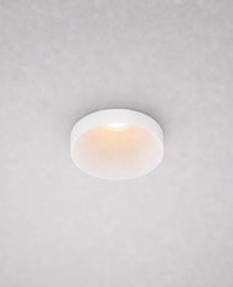 Close-up white ROYCE PRIME 1828 recessed ceiling light smooth matte finish speckled reflector for non-glare illumination