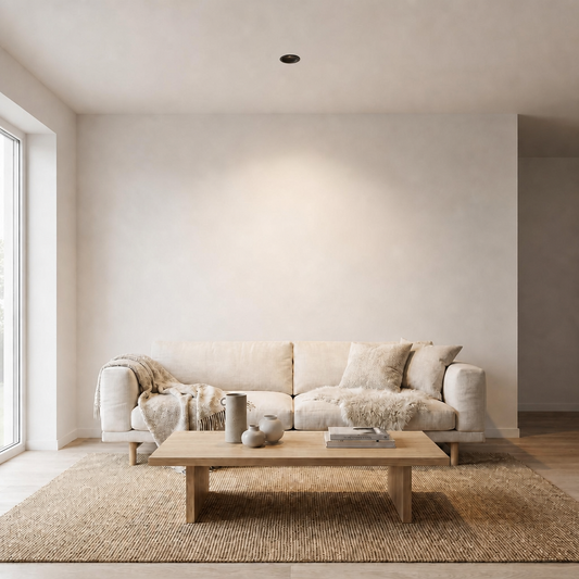 Anti-glare recessed ceiling light creating even residential wall illumination without glare