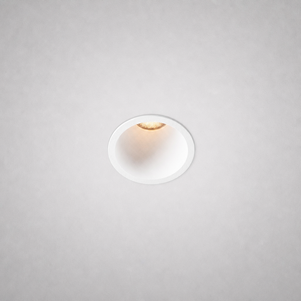White matte finish recessed ceiling light MOON PRIME 1835 with warm LED glow