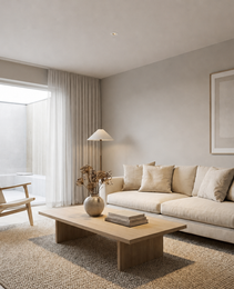 Anti-glare recessed spot light installed in residential ceiling with natural daylight