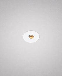 White Vero Prime 1847 borderless recessed light fixture with gold lens on gray ceiling