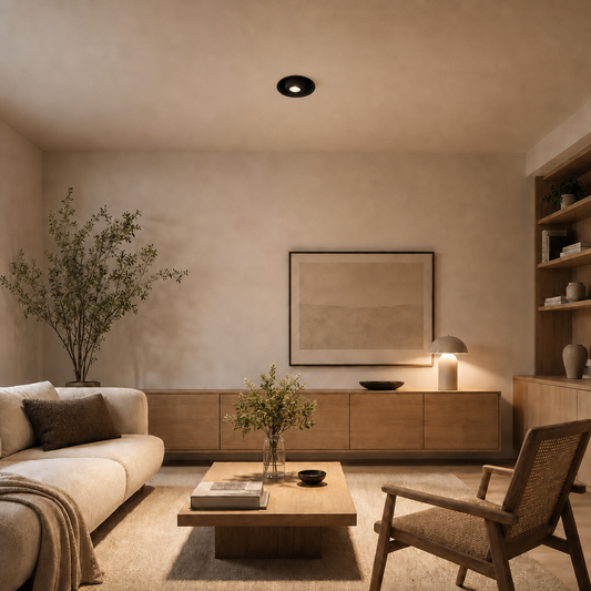 VERO PRIME 1850 black recessed light installed in modern living room for seamless architectural integration