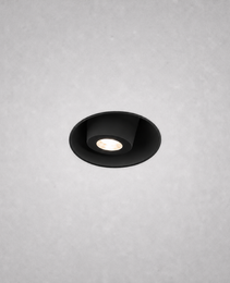 Black frameless recessed ceiling spotlight VERO PRIME 1850 with anti-glare shield in textured gray ceiling