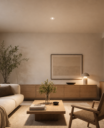 White frameless recessed ceiling spotlight VERO PRIME 1850 blending into neutral living space decor