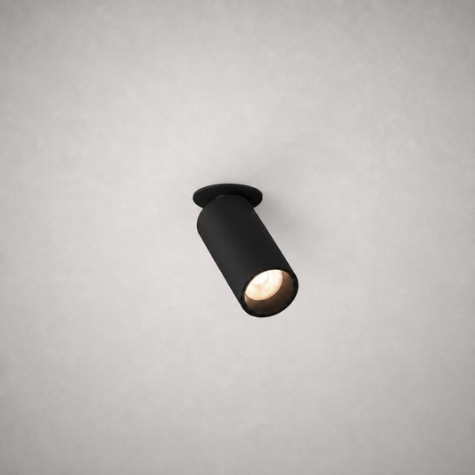 Black ROBO PRIME 1590 recessed LED spotlight matte finish angled downward for architectural lighting