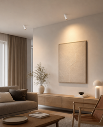 White ROBO PRIME 1590 recessed LED lights blending seamlessly into contemporary white ceiling decor