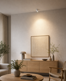 White dimmable recessed adjustable spotlight creating ambient light in contemporary interior