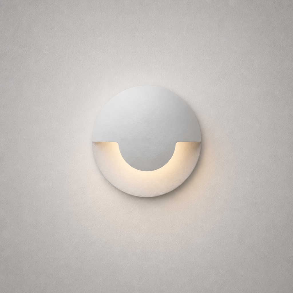 off-white matte finish recessed architectural step light with clean half-moon design