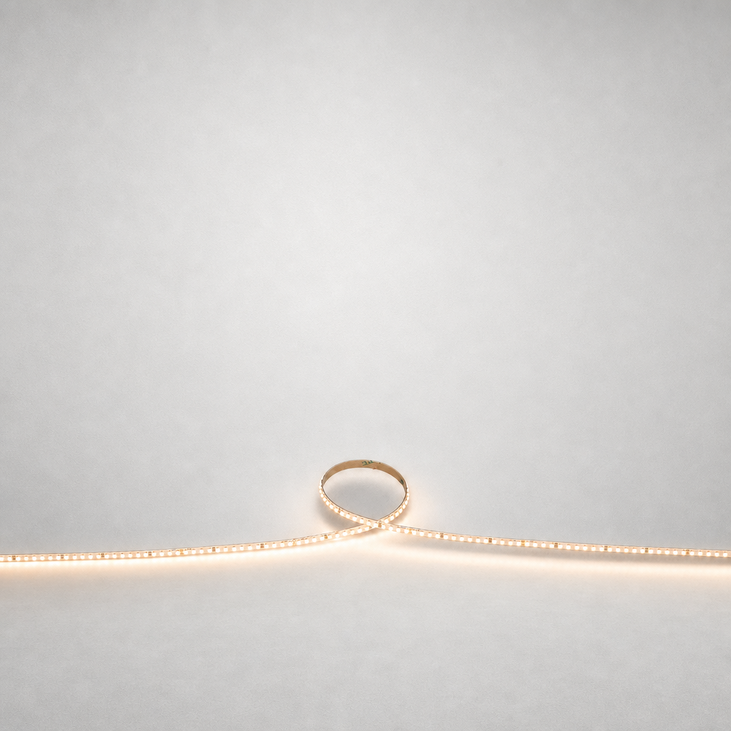 Ultra-thin warm white LED strip light 9.6W CRI80 with flexible PCB and adhesive backing
