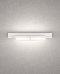 White modern rail light fixture with stepped profile and diffused opal glass covers