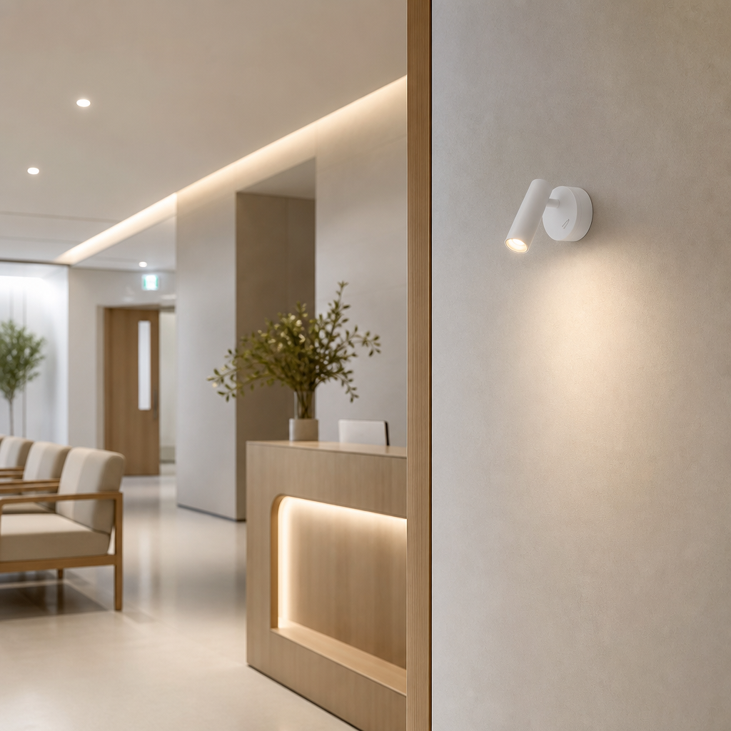 OVAL PRIME 0020 white wall light in modern minimalist lobby setting