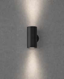 Black matte finish exterior wall sconce OVAL PRIME 0074 featuring ridged mounting plate and dual beam light