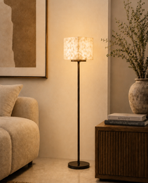 Petra Floor lamp square creamy white marble albaster shade soft warm glow