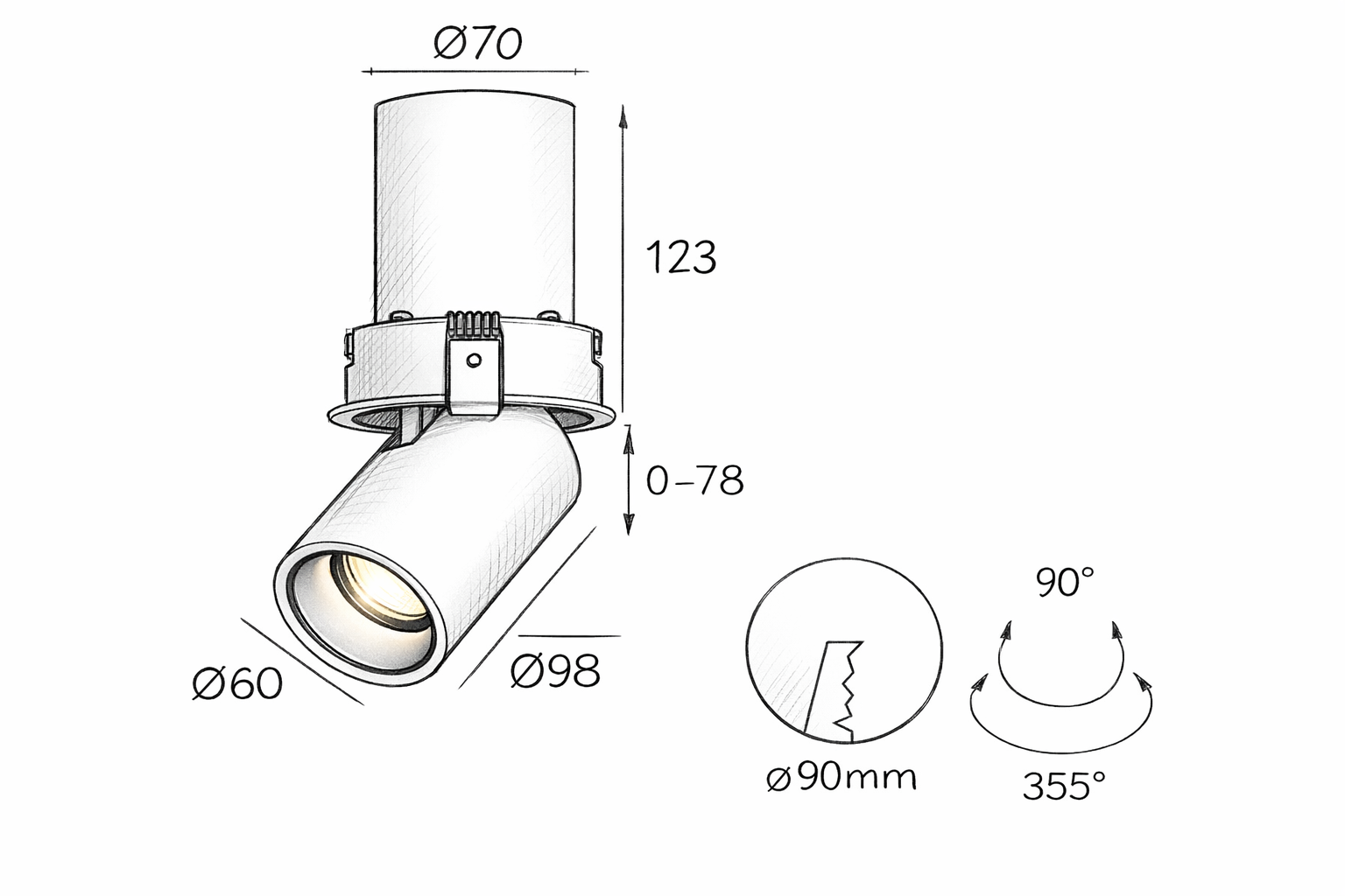 Spot semi-encastré Orientable OLIA 1303 – 13W, 1180 lm, design moderne et haute performance