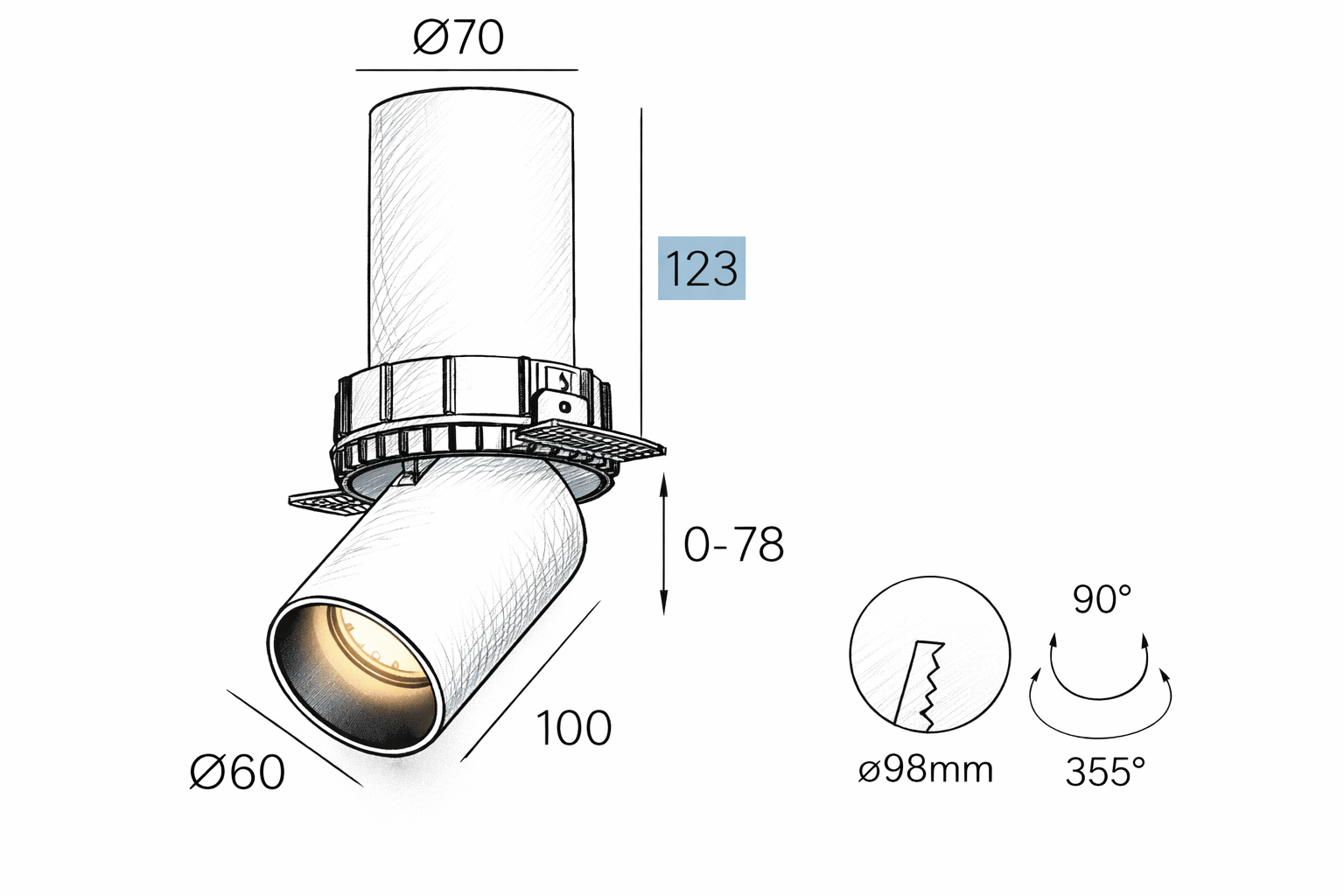 Spot semi-encastré Trimless Orientable OLIA 1304 – 13W, 1180 lm, design moderne et haute performance (Copie)